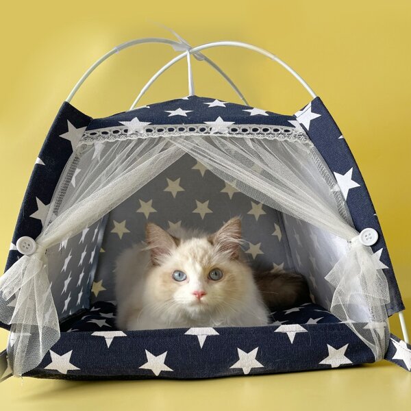 

Star Print Pet Tent, Navy blue
