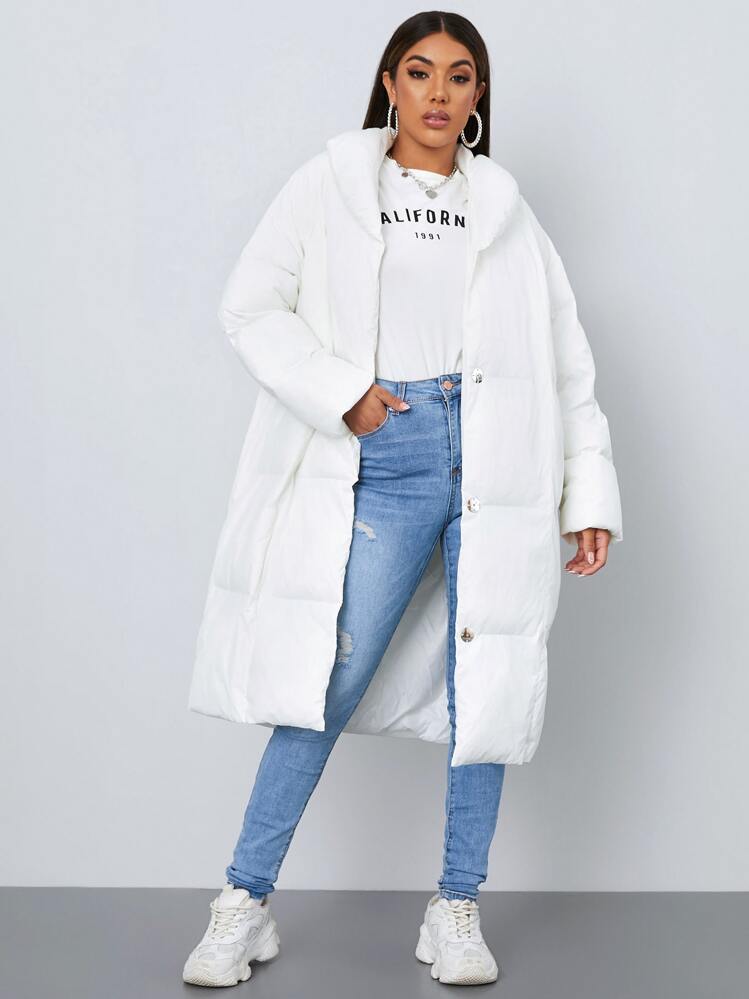 SHEIN Button Front Women's Winter Warm Padded Coat SHEIN Malaysia