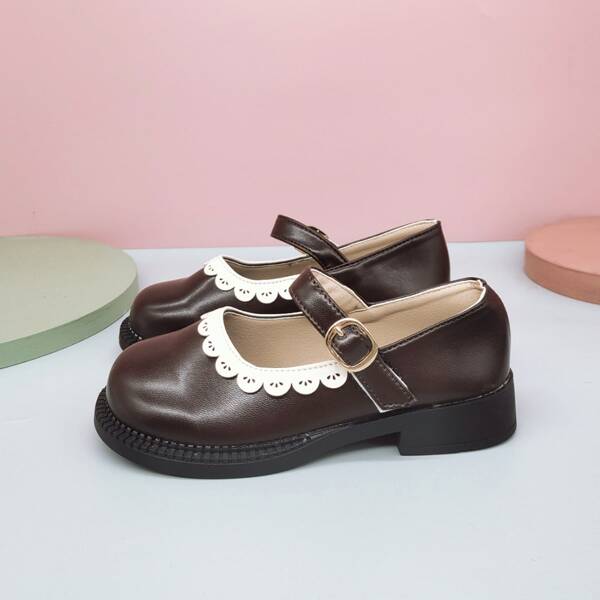 

Toddler Girls Scallop Decor Mary Janes, Brown