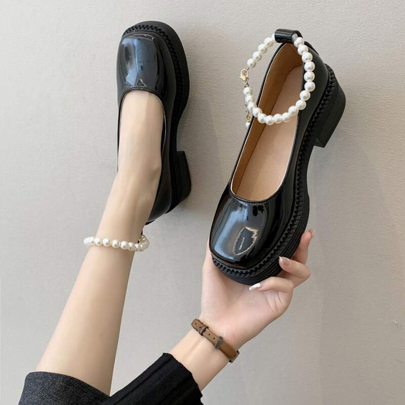 

Faux Pearls Decor Platform Shoes, Black