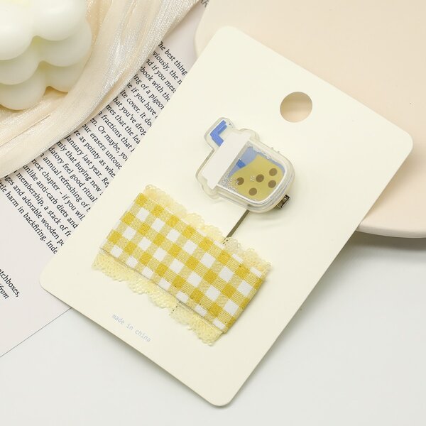 

2pcs Toddler Girls Plaid Print Hair Clip, Multicolor