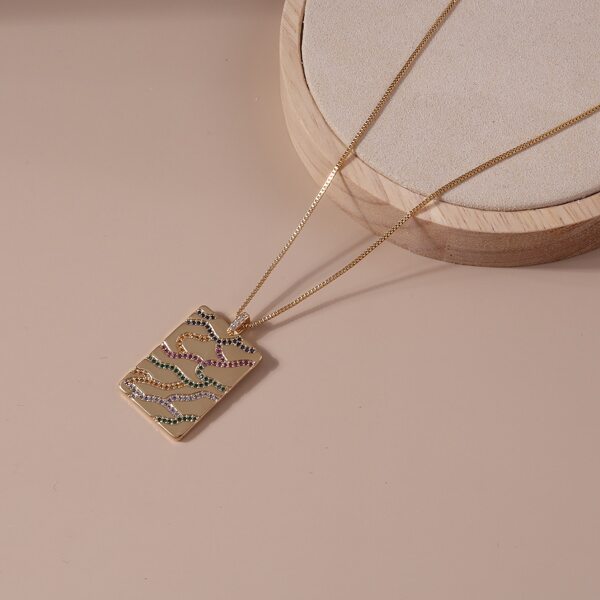 

Zircon Decor Geometric Charm Necklace, Gold