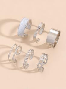 6入組開口戒指 - 銀色 - 查看 1