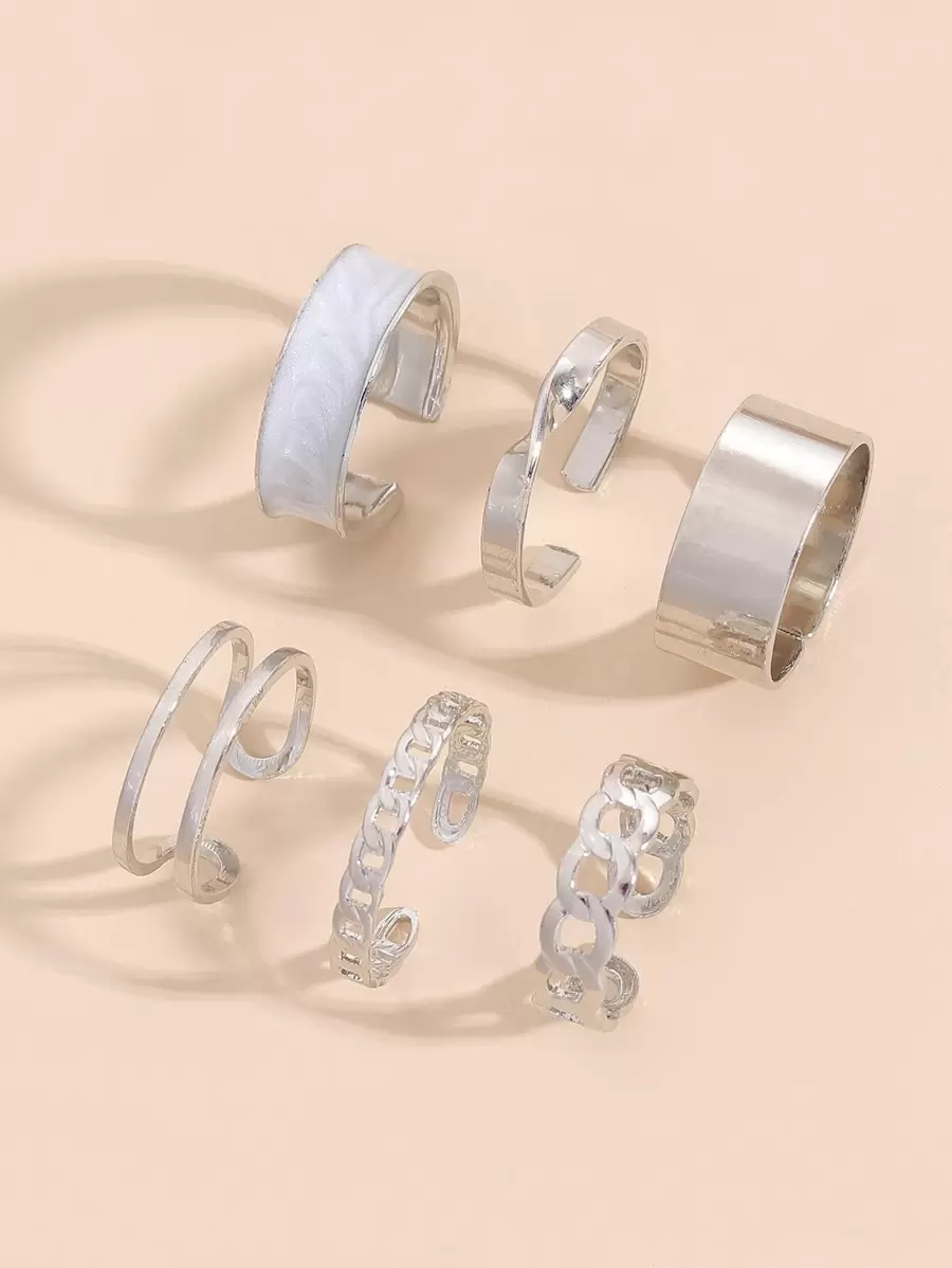 6入組開口戒指 - 銀色 - 查看 1