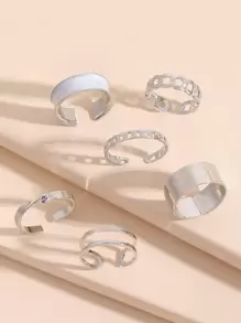 6入組開口戒指 - 銀色 - 查看 2