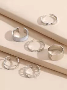 6入組開口戒指 - 銀色 - 查看 3