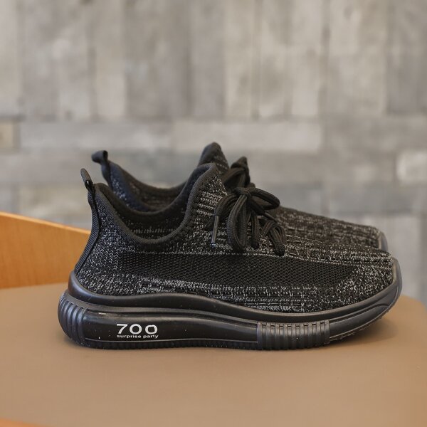 

Toddler Boys Knit Detail Lace-up Front Sneakers, Black