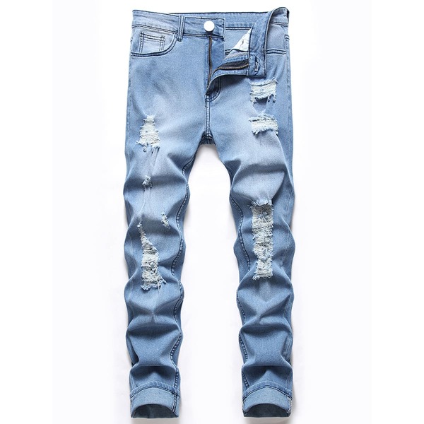 

Men Ripped Washed Skinny Jeans, Light wash