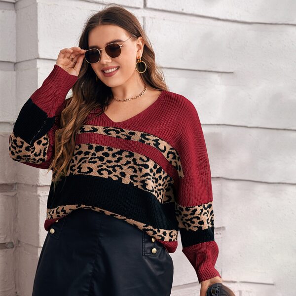 

Plus Leopard Colorblock Sweater, Multicolor