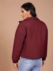 SHEIN 冬季落肩棉服 - 酒紅色 - 查看 2