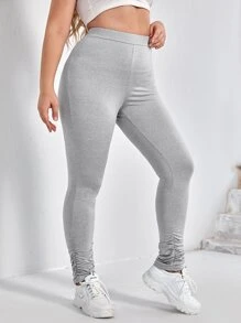 CovetEZ 大碼高腰褶皺緊身打底褲 - 淺灰色 - 查看 2