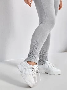 CovetEZ 大碼高腰褶皺緊身打底褲 - 淺灰色 - 查看 3