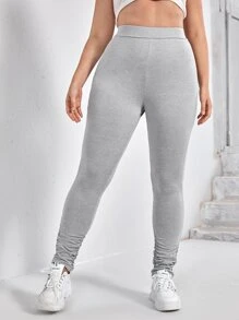 CovetEZ 大碼高腰褶皺緊身打底褲 - 淺灰色 - 查看 4