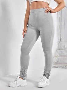 CovetEZ 大碼高腰褶皺緊身打底褲 - 淺灰色 - 查看 5