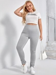 CovetEZ 大碼高腰褶皺緊身打底褲 - 淺灰色 - 查看 6