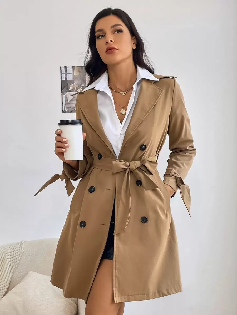 Chiquease 雙排釦腰帶風衣外套