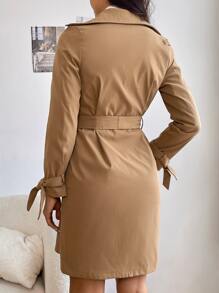 Chiquease 雙排釦腰帶風衣外套 - 卡其色 - 查看 3