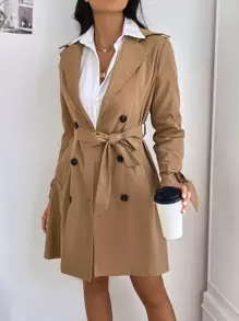 Chiquease 雙排釦腰帶風衣外套 - 卡其色 - 查看 5