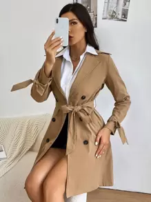 Chiquease 雙排釦腰帶風衣外套 - 卡其色 - 查看 7