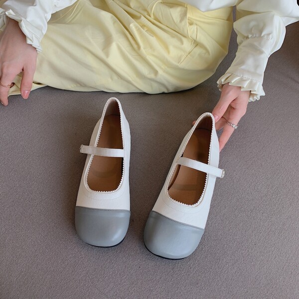 

Two Tone Buckle Detail Mary Janes, Blue and white