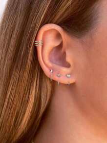 4入組星星和愛心細節耳環 - 銀色 - 查看 1