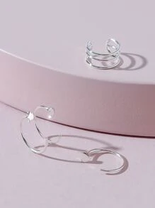 4入組星星和愛心細節耳環 - 銀色 - 查看 2