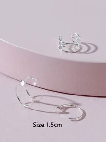 4入組星星和愛心細節耳環 - 銀色 - 查看 3