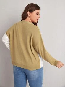 Calvaya Plus Colour Block Drop Shoulder Open Front Cardigan - Multicolor - View 2