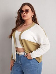 Calvaya Plus Colour Block Drop Shoulder Open Front Cardigan - Multicolor - View 3