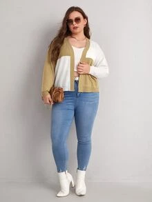 Calvaya Plus Colour Block Drop Shoulder Open Front Cardigan - Multicolor - View 4