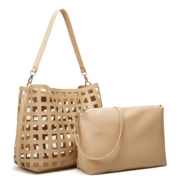 

2pcs Hollow Out Design Shoulder Bag Set, Apricot