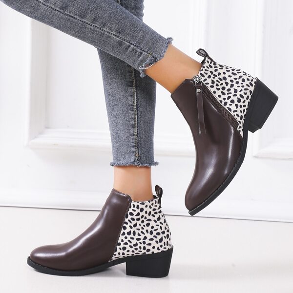 

Leopard Pattern Side Zip Boots, Multicolor