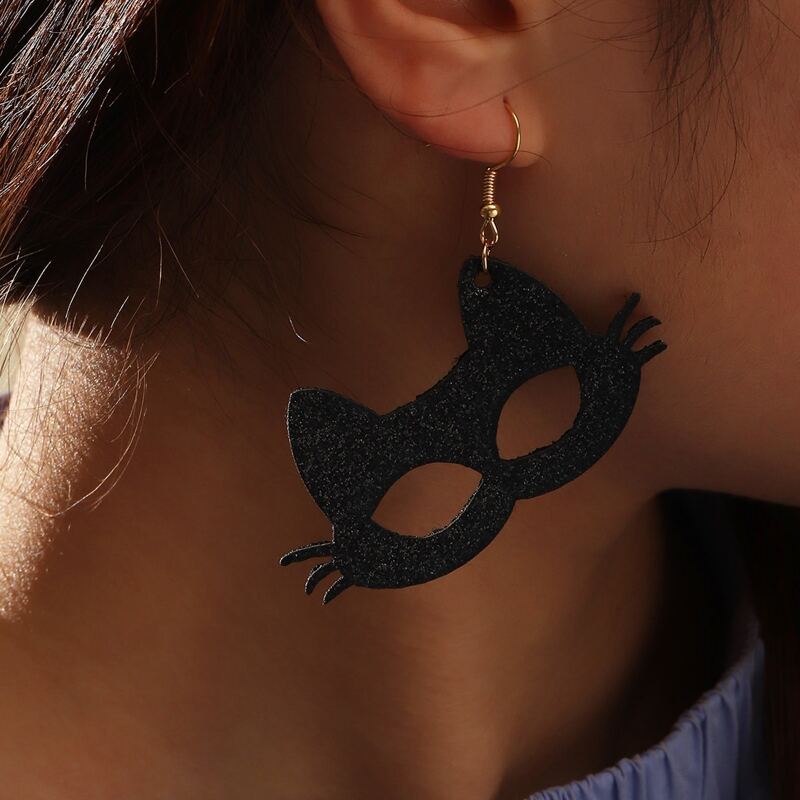 

Halloween Cat Design Drop Earrings, Black