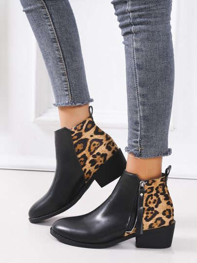 chunky heel leopard booties