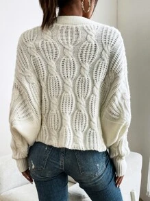 Aveloria Affinna Cable Knit Drop Shoulder Cardigan Oversized Sweater  - White - View 2