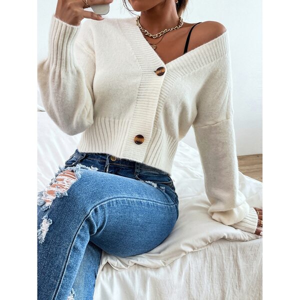 

Drop Shoulder Button Up Cardigan, White