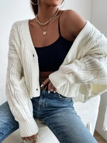Aveloria Affinna Cable Knit Drop Shoulder Cardigan Oversized Sweater  - White - View 7
