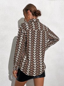 豹紋印花前紐扣襯衫 - 彩色 - 查看 2