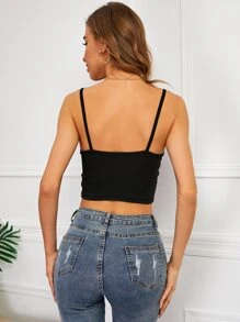 SHEIN Allurite Áo hai dây màu trơn Gợi cảm - màu đen - Xem 2