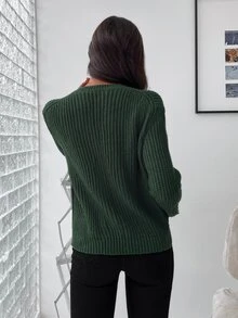 Solid Tassel Trim Jumper - Dark Green - View 2