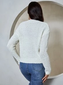 SHEIN Unity Jersey de punto de palomita de maíz de hombros caídos - Beis - Ver 2