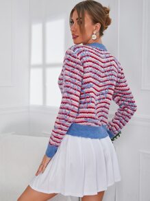 Seusyu Stripe Pattern Contrast Trim Cardigan