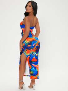 SHEIN SXY Marble Print Split Thigh Tube Dress - Multicolor - View 2