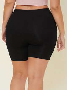 SHEIN Essnce 大碼素色高腰騎行褲 - 黑色 - 查看 1