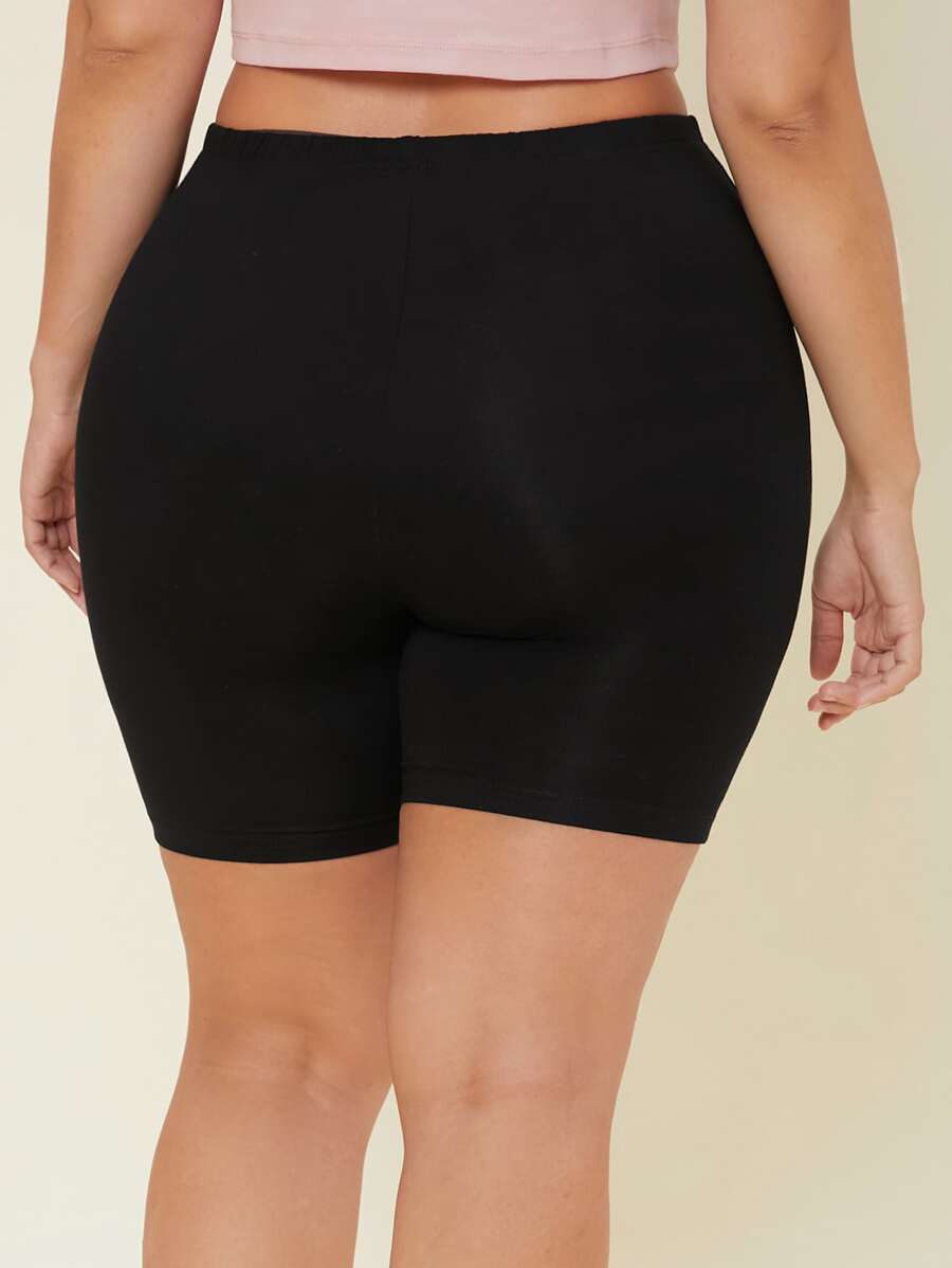 SHEIN Essnce 大碼素色高腰騎行褲 - 黑色 - 查看 1