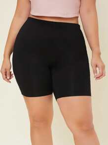 SHEIN Essnce 大碼素色高腰騎行褲 - 黑色 - 查看 2