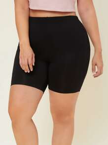 SHEIN Essnce 大碼素色高腰騎行褲 - 黑色 - 查看 5