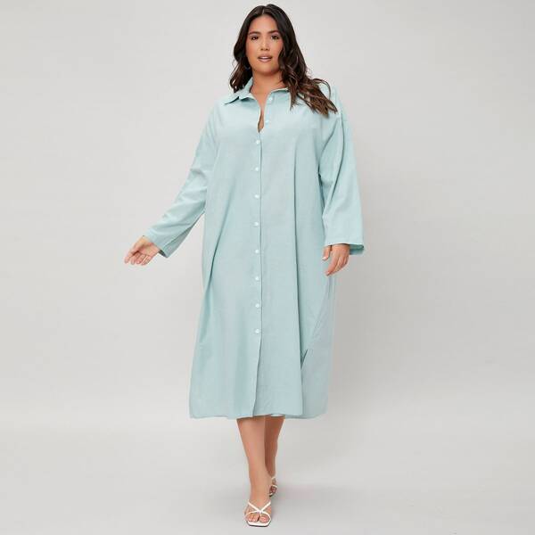 

Plus Drop Shoulder Split Hem Shirt Dress, Mint green
