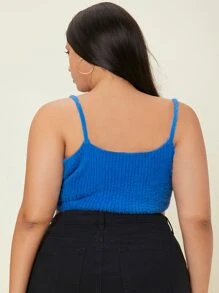 SHEIN Unity 大碼單排釦短款絨毛針織上衣 - 寶藍色 - 查看 2