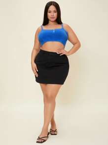 SHEIN Unity 大碼單排釦短款絨毛針織上衣 - 寶藍色 - 查看 3